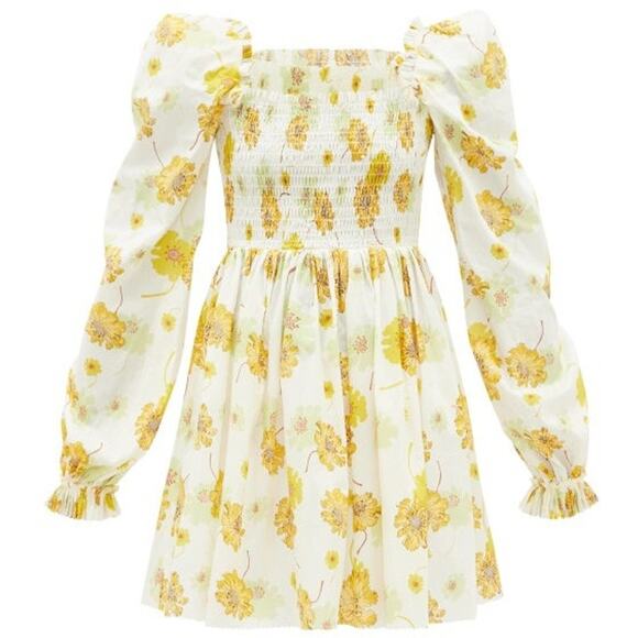 The Vampire’s Wife Frill Killer Mini Dress Yellow White Liberty Print Cotton Med - Picture 13 of 13
